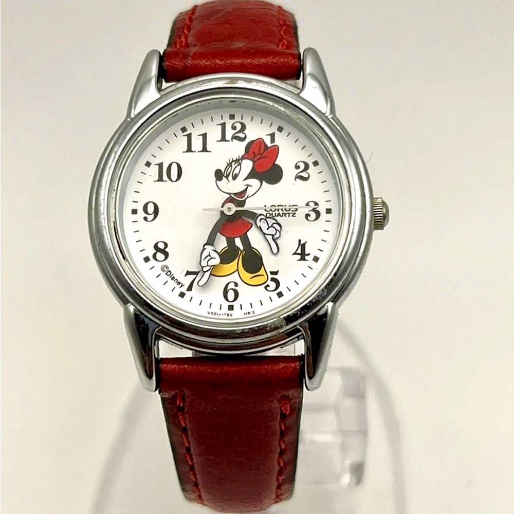 Minnie Mouse Watch By Lorus Red Leather Band